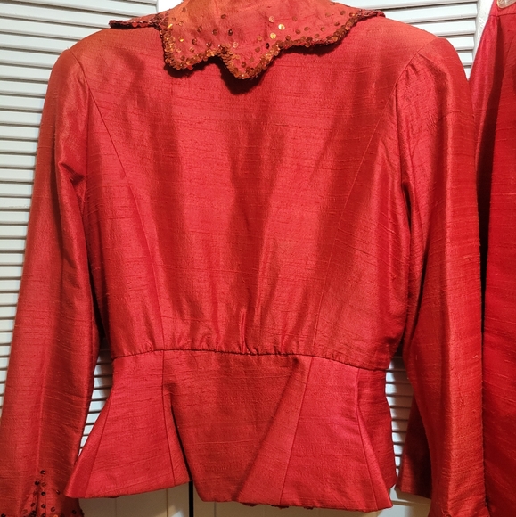 Elegant Vtg Red Saint Romei Sequin Enhanced Women's 2pc Silk Suit SZ14 - Picture 6 of 13